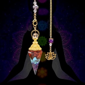 Vente en gros de graviers d'améthyste, pendule hexagone en résine de quartz rose de guérison, copeaux de cristal, pendentif cône d'orgone - Product Image 3