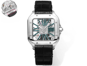Montre mécanique automatique élégante et tendance avec bracelet en cuir de crocodile noir mat et boîtier en acier inoxydable - Product Image 2