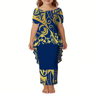 Детское платье-пулетаси в самоанском стиле с короткими рукавами-фонариками и вырезом-лодочкой, 2 предмета - Product Image 4