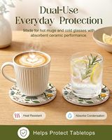 Sous-verres absorbants en céramique pour femmes, motif oiseau et citron beige, style Cottagecore, avec support en liège pour table basse, bureau, maison