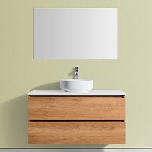 Lavabo de almacenamiento de diseño moderno montado en la pared Muebles de gabinete de baño con acabado de madera natural - Product Image 1