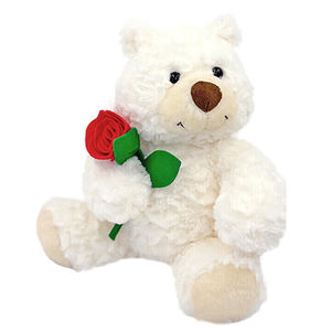 V445 Adorable Ours en Peluche Blanc Doux, Jouet en Peluche, Poupée Ours Tenant une Rose pour Soulager le Stress, Cadeau de la Saint-Valentin, Cadeau d'Anniversaire - Product Image 1