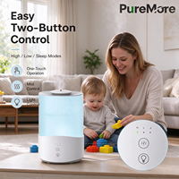 Humidificateur à ultrasons à atomisation froide pour chambre à coucher, chambre de bébé, chambre d'enfant, plantes, grand réservoir de 1 gallon, transparent et blanc