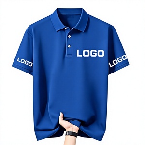 เสื้อโปโลสีน้ำเงินแบบปรับแต่งได้ แขนสั้น สวมใส่สบาย ระบายอากาศได้ดี ผลิตจากผ้าโพลีเอสเตอร์ถัก พิมพ์โลโก้ด้านหน้าและแขนเสื้อ สำหรับผู้ชาย ผลิตในบังกลาเทศ - Product Image 1