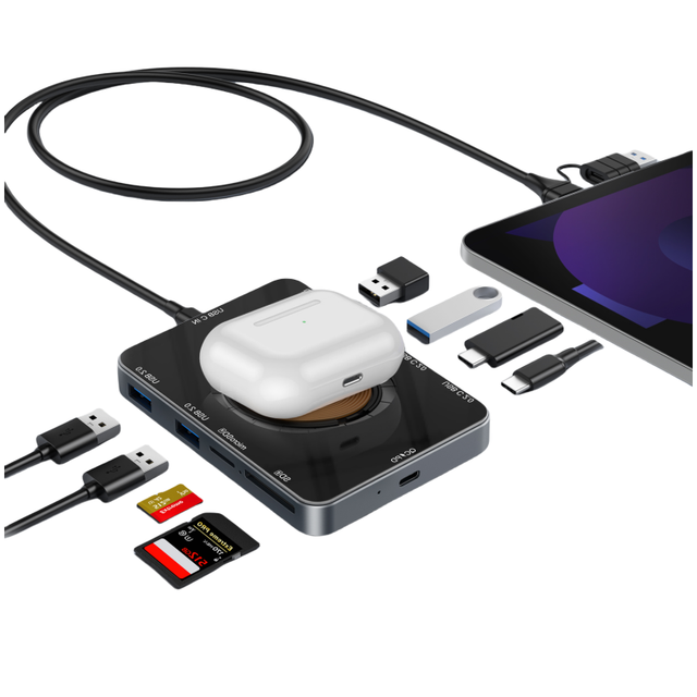 USB C Hub 10-in-1 Docking Station 15W Wireless Charging TF/SD Card Reader QC/PD Power Inlet for Computer Phone USB 2.0 Stock