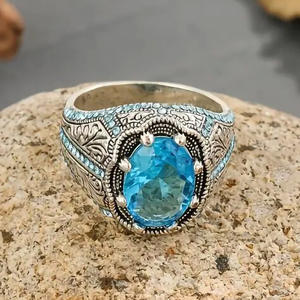 Anello da Cocktail H417 per Uomo in Argento 925 con Cristallo Blu e Strass, Gioiello Raffinato da Regalo - Product Image 6