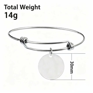<span class=keywords><strong>Bracelet</strong></span> ajustable en <span class=keywords><strong>fil</strong></span> métallique avec breloque ronde gravée sur mesure - Product Image 2