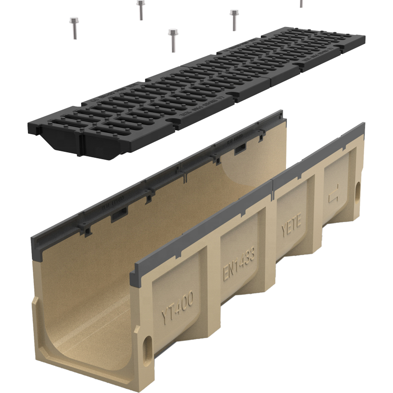 Дренажный канал с полимерной поверхностью Factory CO 400 мм с прокладкой из ковкого чугуна для дренажной системы