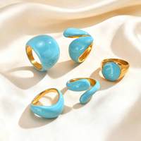 Bague dôme massive en acier inoxydable 316L et or 18 carats avec émail pour femme, style coloré et vibrant, bague chevalière enveloppante, bijoux étanches