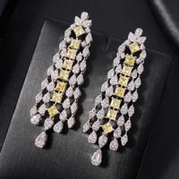 Boucles d'oreilles pendantes longues à pampilles pour mariée, en laiton, avec zircon cubique, plaqué or rhodié, couleur rubis, rose, jaune, champagne, pour mariage et soirée