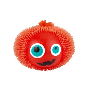 Manufacturer wholesale soft rubber led flash hairy ball toy spiky puffer ball decompression toys
