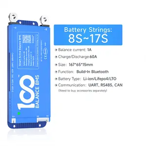 100Balance BMS NCM 21700 lithium battery constant current 60A for discharge & charge 17S 60V smart active bms bluetooth APP