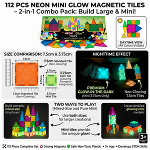 Mini Bloques Magnéticos para Niños, 112 Piezas, 7.5cm + 3.75cm, Juego Combinado que Brilla en la Oscuridad, <span class=keywords><strong>Juguetes</strong></span> Educativos de Construcción STEM - Product Image 2