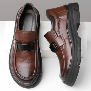 Mocasines de cuero negro para hombre, con punta redonda, sin cordones, suela gruesa de goma, para todas las estaciones, informales, de negocios. - Product Image 2
