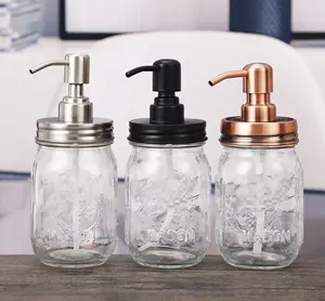500ml Mason jar body wash and hand sanitizer glass liquid soap machine with metal cap pump hand sanitizer dispenser