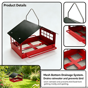 Mangeoire à oiseaux en métal en forme de maison, résistante aux intempéries, style Art Déco, avec plateau, à suspendre au mur, pour jardin extérieur. - Product Image 3
