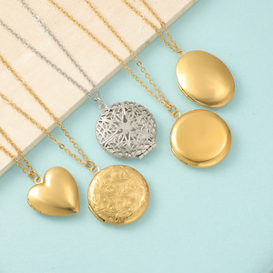 Acero inoxidable DIY moda oro rosa oro <span class=keywords><strong>corazón</strong></span> redondo ovalado foto caja colgante collar mujeres amor regalo - Product Image 1