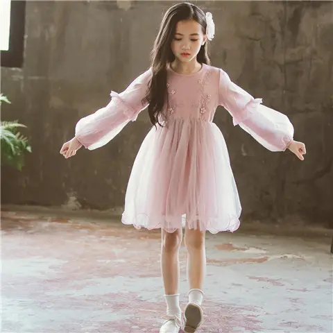 Flower Dresses For Girls Winter Clothing Thick Girl Child Baby Sweet Princess Dress Cute Dress Baby Girl Clothes Lantern Sleeve
