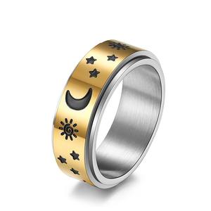 Stainless Steel Rotating <b>Ring</b> With Star Moon Sun Design For Stress Relief Unisex Jewelry Gift - Product Image 5