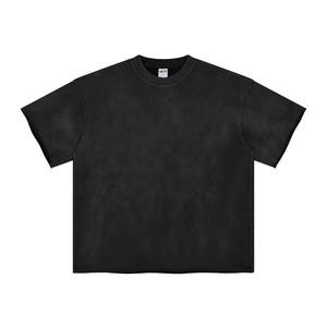 AR9081 Men's 360GSM Cropped Raw Hem Terry <b>Fabric</b> T-Shirt 100% Cotton Streetwear Style with Custom Logo <b>Spray</b> <b>Dye</b> Oversized Fit - Product Image 1