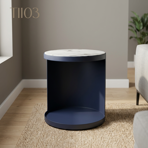 Modern <b>Round</b> Coffee <b>Table</b> Marble Look Top Black <b>Side</b> End <b>Table</b> Decorative Living Room Furniture - Product Image 2