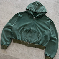 Sweat à capuche zippé surdimensionné pour homme, poids lourd, 100% coton, molleton français, coupe classique, lavage à l'acide, brodé, uni, hiver