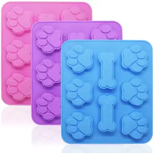 Puppy Dog Paw & Bone Shaped Molds, Dishwasher Safe Premium Silicone Cake Mold, Biscuit Chocolate Cookies Baking Pans