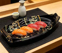 Groothandel wegwerp PET afhaallocaties voor fastfood, op maat gemaakte zwarte bootvormige sushi-, salade- en sandwichdozen, uniek design, aangepast logo