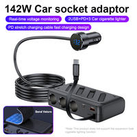 Chargeur de voiture 142W multi-ports PD QC3.0 à charge rapide, câble Type C rétractable, 3 prises allume-cigare, mains libres, garantie 1 an