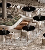 Design d'intérieur tendance et confortable pour petite cafétéria, mobilier pour magasin de jus, aménagements et présentoirs en bois personnalisés pour café