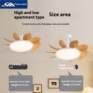 Ventilador de Techo LED de 3 Aspas Estilo Bosque con Lámpara, Control Remoto, Intensidad Regulable, Frecuencia Variable, Viento Fuerte, Iluminación Lateral, para Dormitorio y Hogar - Product Image 3