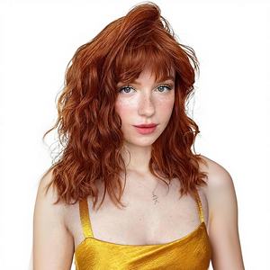 Perruques synthétiques courtes bouclées de haute qualité, résistantes à la chaleur, <span class=keywords><strong>avec</strong></span> <span class=keywords><strong>frange</strong></span>, rose, marron, orange, pour femmes, vente en gros - Product Image 5