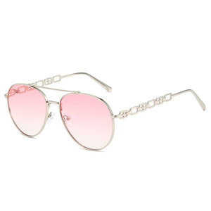 Gafas de Sol de Moda con Cadena Rosa 2024, Gafas de Sol de <span class=keywords><strong>Aviador</strong></span> con Parte Superior Redonda Dorada y Elegante para Mujer, Diseño de Marca, Montura Metálica - Product Image 6