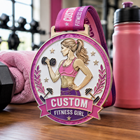 Médaille de sport personnalisée pour femme, en métal émaillé, pour la musculation, avec logo personnalisé, pour compétition de gym, avec ruban