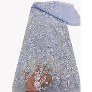 Tissu en dentelle de perles africaines <span class=keywords><strong>NIAI</strong></span> 2024, paillettes de haute qualité, broderie en satin 3D, dentelles en tulle à perles françaises avec perles pour mariage - Product Image 1