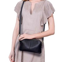 Tas Selempang Wanita Gaya Korea Vintage 2026, Bahan Kulit PU Hitam Anti Air, Serbaguna, Multi-Kompartemen, Bentuk Kotak