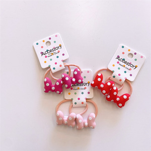 Baby cute cartoon polka dot bow hair tie <span class=keywords><strong>con</strong></span> mini piccolo elastico per ragazze baby color spot scrunchies per bambini - Product Image 3