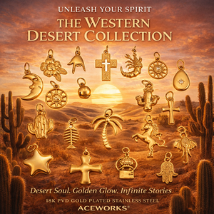 Talismani Spirituali del Deserto Occidentale |   Ciondolo Charm in Acciaio Inossidabile Placcato Oro 18K PVD per Creazione di Gioielli |   Impermeabile e resistente - Product Image 3