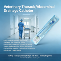 Cathéter de drainage thoracique pour animaux, Hémotorax, embout en J