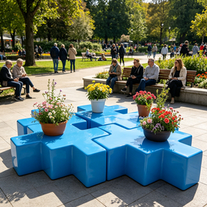 Bancs contemporains en fibre de verre résistants aux intempéries pour les zones de repos des parcs industriels - Product Image 2