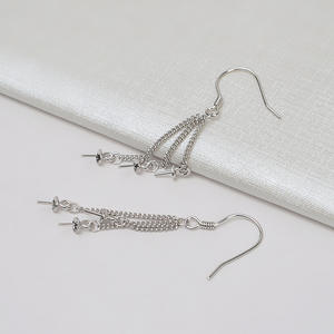 Composants de bijoux vides en argent S925, crochet d'oreille long à pampilles, chaîne simple, pendentif perle 8-11 mm, accessoires DIY pour femmes - Product Image 4