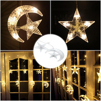 3,5M UK-Stecker Mond-Stern 138LED Hängende Lichterkette mit Knopfsteuerung 8 Modi Fenster-Flackerlicht für Ramadan Heim Festival Dekoration