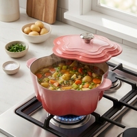 Cocotte en fonte émaillée en forme de fleur avec couvercle, pot à ragoût et à cuisson en forme de fleur pour la cuisson et la pâtisserie