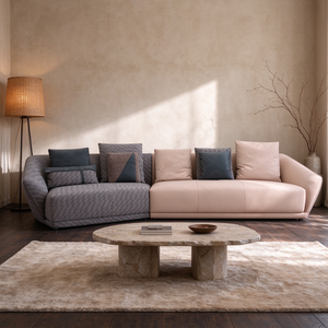 Sofá Seccional de Dos Tonos con Brazos Redondeados, Unión Angular, Base Baja, Estilo Moderno y Minimalista para Sala de Estar, Hotel, Villa, Dormitorio - Product Image 1