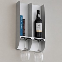 Étagère murale moderne en aluminium pour bouteilles de vin avec porte-verres intégré pour cuisine, salle de bain, salle à manger