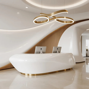Bureau de réception incurvé extensible jaune moderne avec découpe ovale pour les bureaux, les hôtels et les centres commerciaux - Product Image 2
