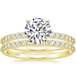 Bague Plaquée <span class=keywords><strong>Or</strong></span> 14K en Gros Zircon Rond 1,2 ct Ensemble pour Couple <span class=keywords><strong>Bagues</strong></span> de Fiançailles Empilables pour Femme Bijoux Tendance - Product Image 1
