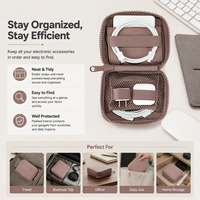 Mini sac organisateur de technologie, sac de rangement carré en cuir PU imperméable avec fermeture éclair pour bijoux, pochette de voyage portable pour cosmétiques et essentiels