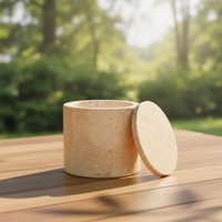 Bocal à bougie en travertin en pierre de marbre beige naturel vases utilisés comme décoration de la maison bocal de stockage de cuisine avec couvercle