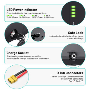 Batterie de vélo électrique haute capacité 6 broches 48V 20Ah 20.8Ah, pack de batteries au lithium 21700, chargeur de batterie de vélo de montagne électrique BMS 45A - Product Image 2